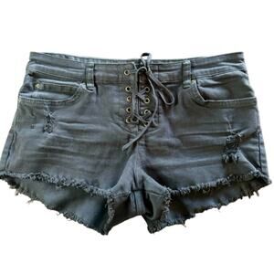 Billabong Black Lite Hearted Denim‎ Shorts lace Front Cut off Size 28 Festival